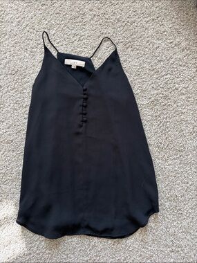 LOFT Black V-Neck Spaghetti Strap Shell with Covered Buttons